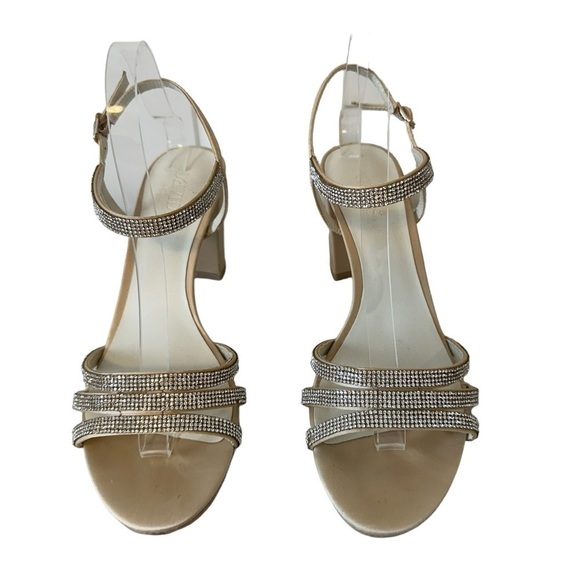 David’s Bridal Satin Block Heel Sandals With Pave Crystal Straps - Size 9 - Picture 1 of 12